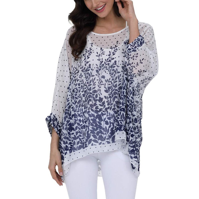 Ckikiou Plus Size Batwing Flowy Semi Sheer Chiffon Blouse Tunic for Women Summer Floral Print Boho Beach Cover ups - Image 1
